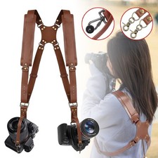 Kameragurt Leder Doppel Schulterriemen Zwei DSLR Kamera Einstellbare Tragegurt