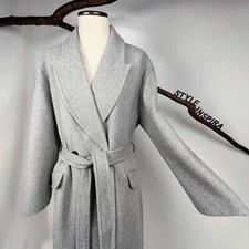 ZARA 🖤 DAMEN MANTEL MIDI WOLLMANTEL WOLLMISCHGEWEBE BINDEGÜRTEL KLASSISCH GRAU