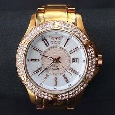 Schwere Armbanduhr / Damen Herren Pilotenuhr Fliegeruhr Rosegold Uhr mit Steinen