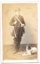 CDV Foto Jägermann mit Gewehr und Hund um 1870 Antwerpen Dog