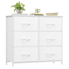 Kommode Stoff Weiß 6 Schubladen platzsparend modern vielseitig