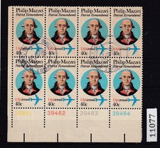 USA:  Eckrandstück  mit 4 Plattennummern und Rundstempel   #11077