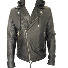 Diesel L-SOLOVE Leder Hooded Herren Jacke Gr. L Schwarz Neu