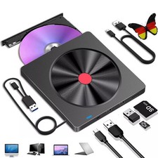 USB 3.0 Externes CD/DVD Laufwerk CD DVD +/-RW ROM Brenner Player mit SD/TF Slot