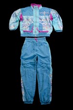 Trainings Anzug Track Shell Jump Suit Nylon Bad Taste Vintage Glanz Party 90er L