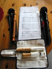 3 Sopran Blockflöten, Hohner, Moeck , Unbekannt +  Notenblätter