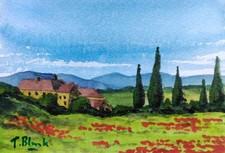 ORIGINAL AQUARELL - Landschaft in der Toskana.