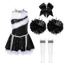 DE Mädchen Cheer Leader Cheerleading Kostüm Glitzer Kleid mit Zubehör Cheer Tanz