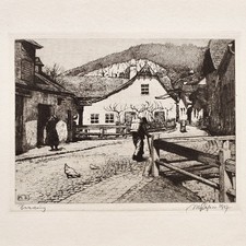 Max von Scherer Sievering Wien Österreich Straßenszene Radierung 1917 signiert