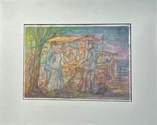 Fischmarkt, unsigniertes betiteltes Aquarell des Kölner Malers Nielsen