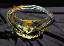 Murano Glas-Schale mit Henkel bernsteinfarben blau orange 1960er Jahre Muranogla