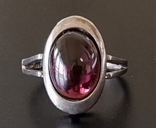 Vintage Silber Granat Ring mit Großem Cabochon Midcentury, Vom Goldschmied  Gr61