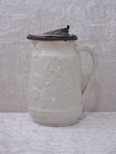 Antiker Victorian Staffordshire Relief Keramik Krug Salzglasur Vintage um 1870 