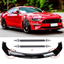 Für Ford Mustang GT Glänzend Schwarz Frontspoiler Lippe Splitter + Stützstange