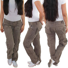 Damen Baggy Baggyhose Hose Cargo Boyfriend Stoffhose Hüfthose Cargohose Olive