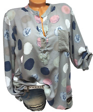 Italy Bluse Tunika Grau Punkte Pailletten Fischerhemd DamenHemdbluse Shirt 40 42