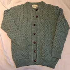 Orig. Aran Strickjacke meergrün neuwertig Gr. L/42, 100% Merino