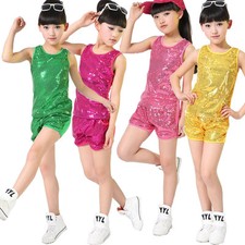 Mädchen Tanzkleidung Hip Hop Jazz Turnierkleid Tangokleid Pailletten Top & Hose