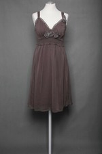 180 F06 CREAM Damen Spaghetti Träger Kleid Gr. 34 nougat Trägerkleid Smokeinsatz