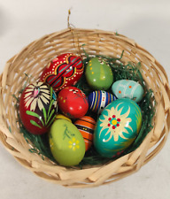 Lot Ostereier Osterkorb Weidenkätzchen Osterstrauch Ostern Deko Holz grün Muster