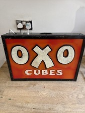 VINTAGE "OXO WÜRFEL" METALL LEUCHTKASTEN BELEUCHTET 3D PLEXIGLAS 17,5" L KÜCHE