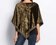 Poncho grün One Size Damen Pannesamt "khaki" P167