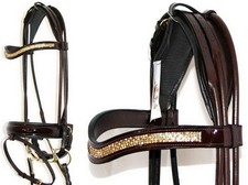 FSS GLÄNZENDE Kurve GOLD KRISTALL BLING gerollt deutscher Komfort BRAUN PATENT Trense