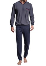 GÖTZBURG Pyjama Schlafanzug Herren Nachtwäsche 2-teilig lang blau Baumwolle