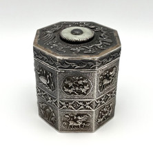 Antike Deckeldose Silber Jade