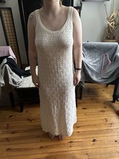 OYSHO Strickkleid Kleid M Maxikleid Dress Häkelkleid weiß Strandkleid Top