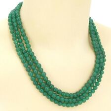 Smaragd Halskette rund 6mm– Dreireihig Edelstein Collier Kette Schiebeverschluß