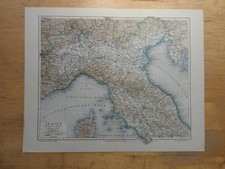 Orig.(1908) Lithographie Landkarte Italien Nördliche Hälfte (N14)