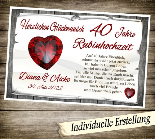 Urkunde rubinhochzeit 40 - rubinhochzeit,