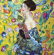 ABVERKAUF! KLIMT, Dame mit Fächer, Leinwanddruck 50x50cm