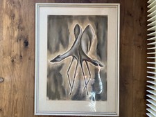 Großes Avantgarde Gemälde der 50-er Jahre wohl Windhunde monogrammiert &datiert