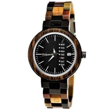 Holzwerk TEUTONIA kleine Damen Holz Uhr mit Datumsanzeige in schwarz & braun