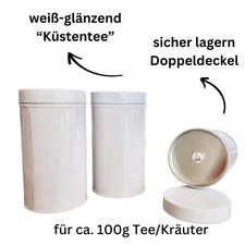 Teedose 100g Weiß – Metall Weißblech Dose mit Doppeldeckel – Aromadose luftdicht