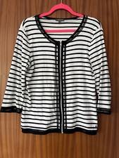 Street One Strickjacke 42 - Schwarz-Weiß Gestreift mit 3/4 Ärmeln