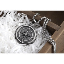 Kompass Kette-Anker Anhänger-2in1 Motiv Anhänger-Zeitlos-Gliederkette Herren-Vik