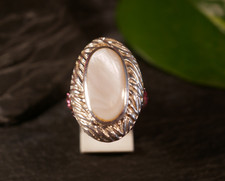 Zauberhafter 925 Sterling Silber Ring Perlmutt Zirkonia Weiß Pink David Sigal