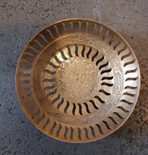 Messing Gold Schale Teller Anbieterschale Pfau Vögel Antik Vintage durchbruch
