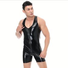 Herren Latex-Optik Jumpsuit Catsuit Overall Glänzend Radler Matt Bodysuit 
