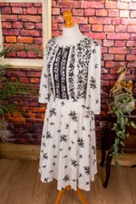 Vintage orig 70er Boho Stretchkleid schwarz-weiß Hippie Folklore 40