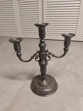 Alter Dreiarmiger Zinn Kerzen-Leuchter Mit Unbenutzten Kerzen