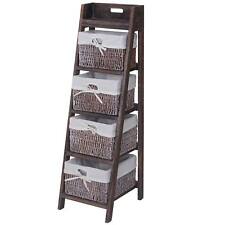 Leiterregal Franca, Standregal mit 4 Korbschubladen 101x30cm, Shabby-Look, braun