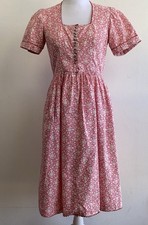 Vintage 80er Dirndl Handarbeit Damen Gr.S Rosé Mit Blümchen Baumwolle Kurzarm