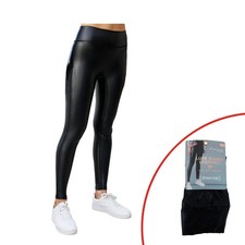 Damen Leggings Wet Look Schwarz » High-Waist Lederoptik Yogahose » Kunstleder-Le