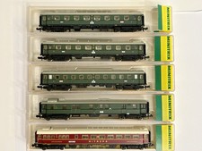 5x Minitrix 3170 3171 3072 DR DRG Personenwagen Eilzugwagen Set grün LICHT OVP