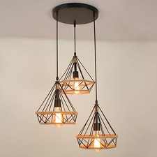 Vintage Industriell E27 1/3 Köpfe Decken Hängeleuchte Retro Diamant Käfig Dekor