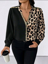 Bluse Hemd Übergröße Plus Size Langarm Leopard Tunika Animal Print XL- 4XL